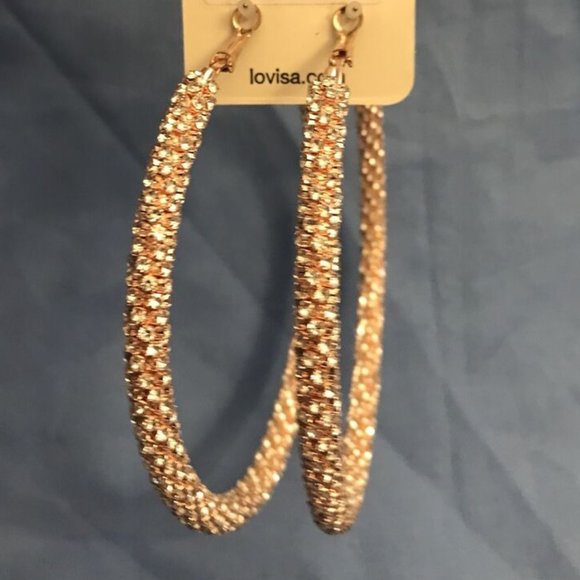 LOVISA Glamorous Diamond Cut Rose Gold/Clear CZ 3.25" Hoop Earrings**NEW! - Picture 4 of 4